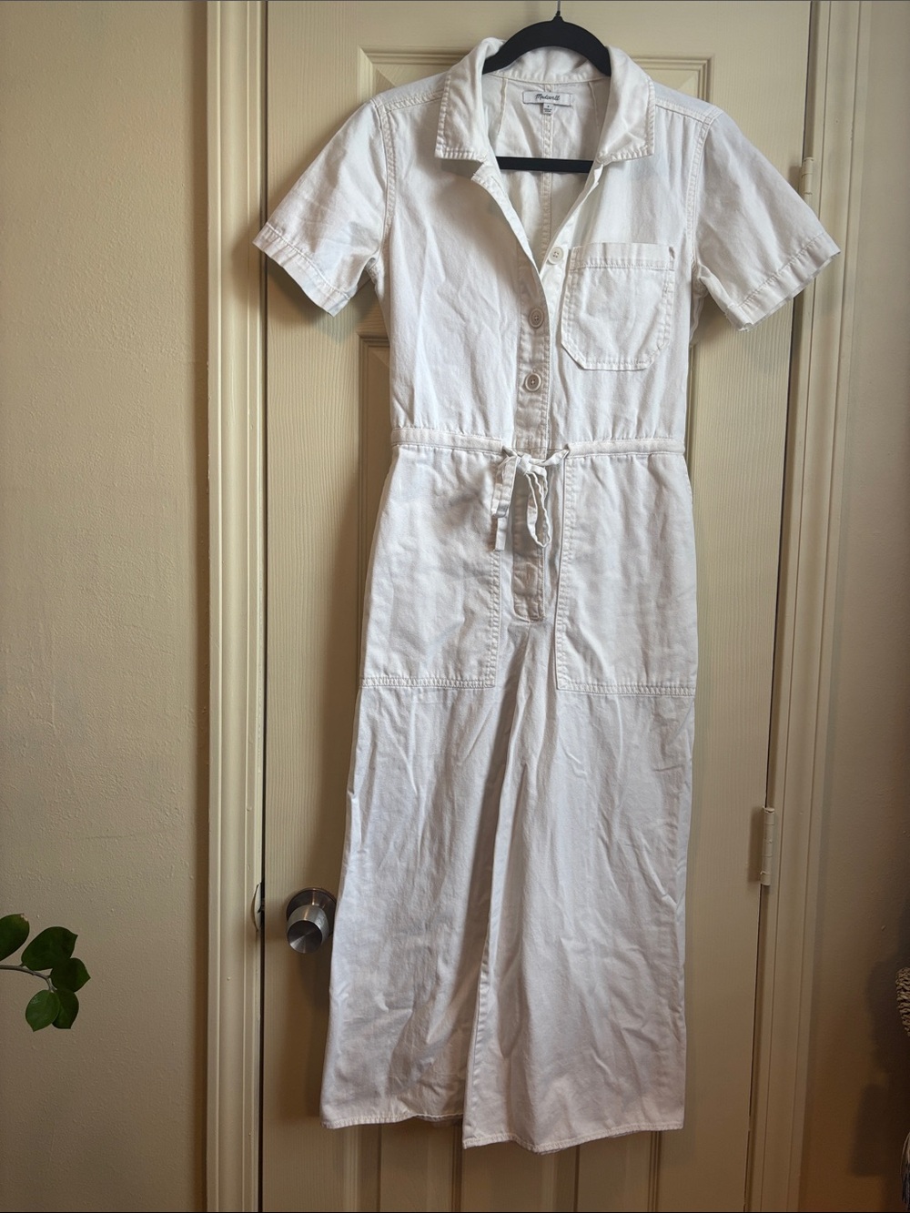Madewell Utility White Short-Sleeve Button-Front Jumpsuit